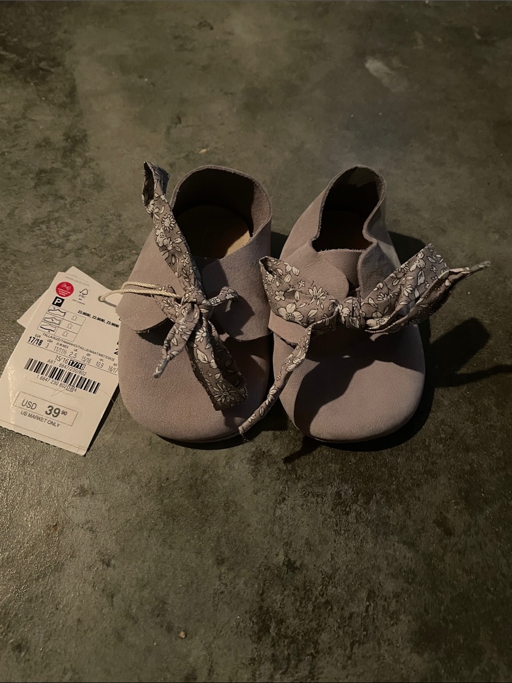 Mango Lilac Moccasin Baby Shoes with Floral Tie